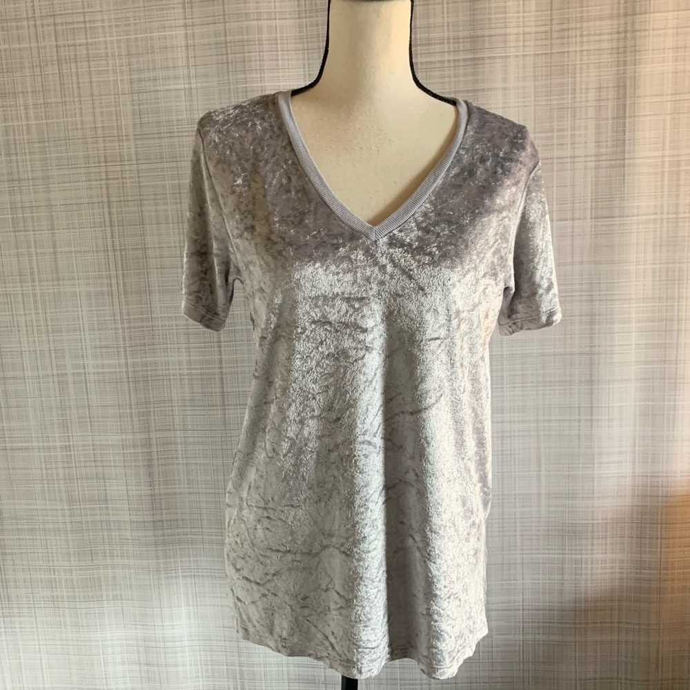 Michael Stars Gray Velvet Short Sleeve Top